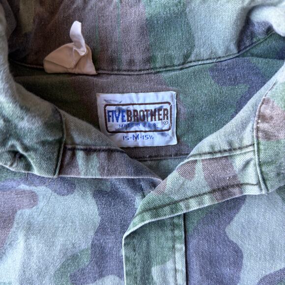 VINTAGE 80S 90S FIVE BROTHER CAMO BUTTON UP SHIRT GREEN OUTDOORS MENS MEDIUM - Picture 4 of 5